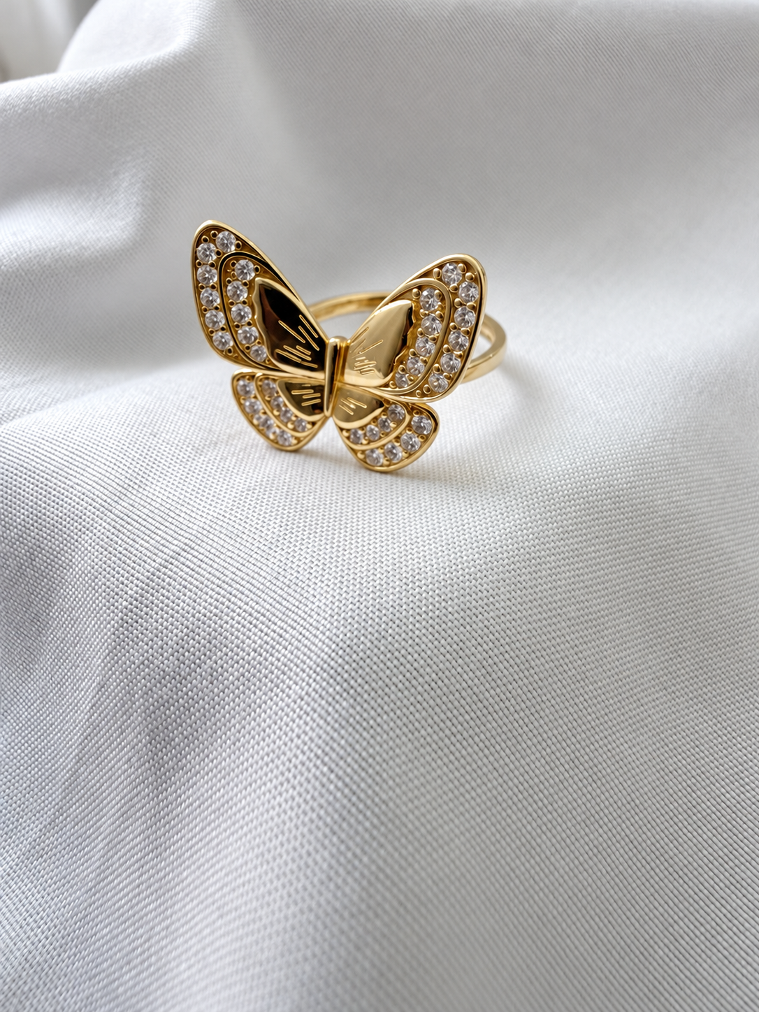 14K Yellow Gold Butterfly CZ Ring