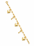 10K Yellow Gold Puffed Heart & Key Charm Bracelet