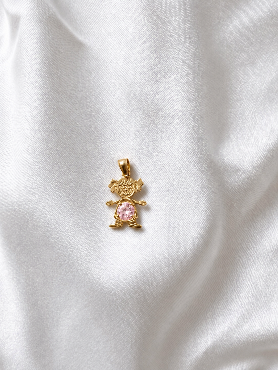 10K Yellow Gold Little Girl Pink Stone Pendant