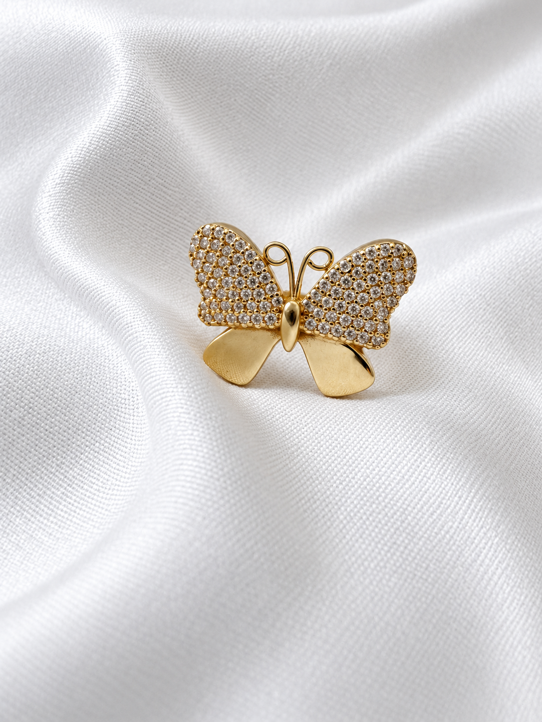 14K Yellow Gold Classic Butterfly CZ Ring