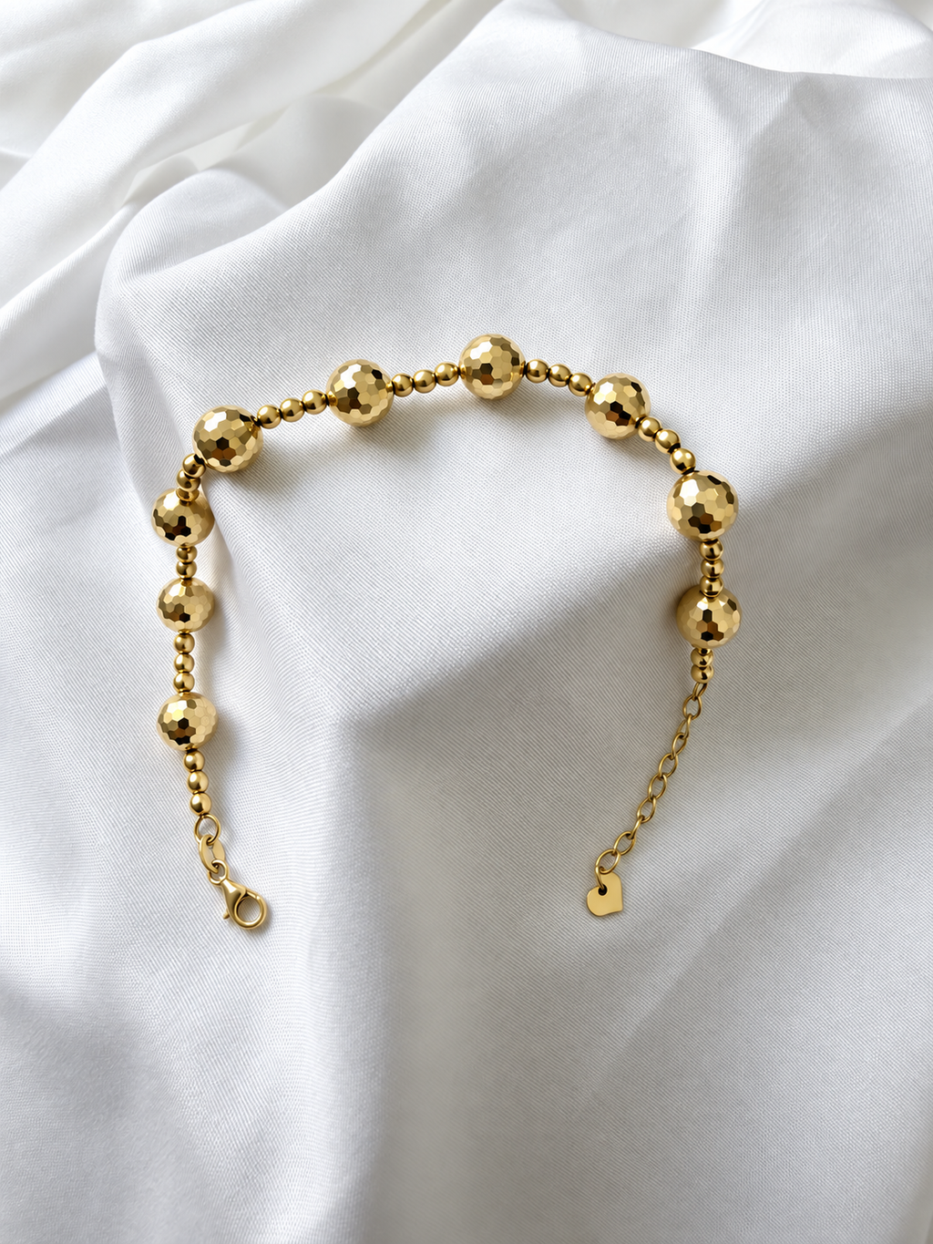 10K Yellow Gold Diamond-Cut Bead Adjustable Bracelet