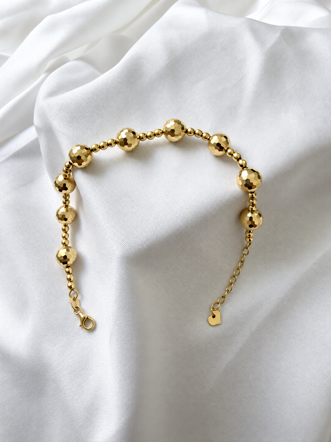 10K Yellow Gold Diamond-Cut Bead Adjustable Bracelet