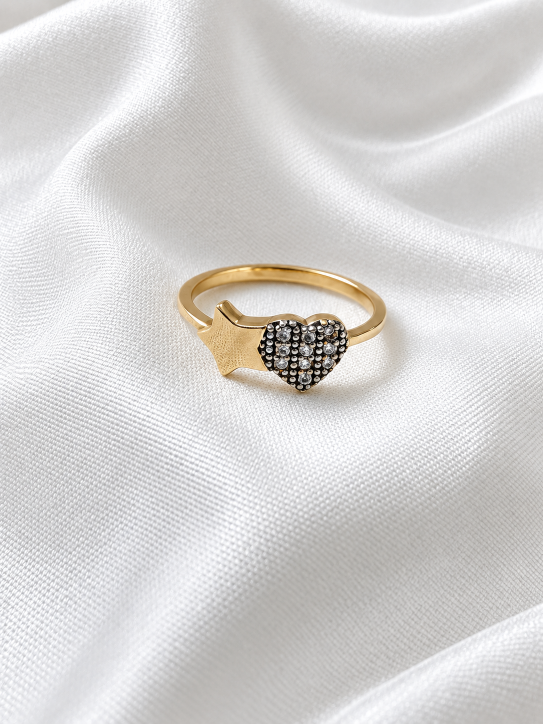 10K Yellow Gold Heart & Star CZ Ring