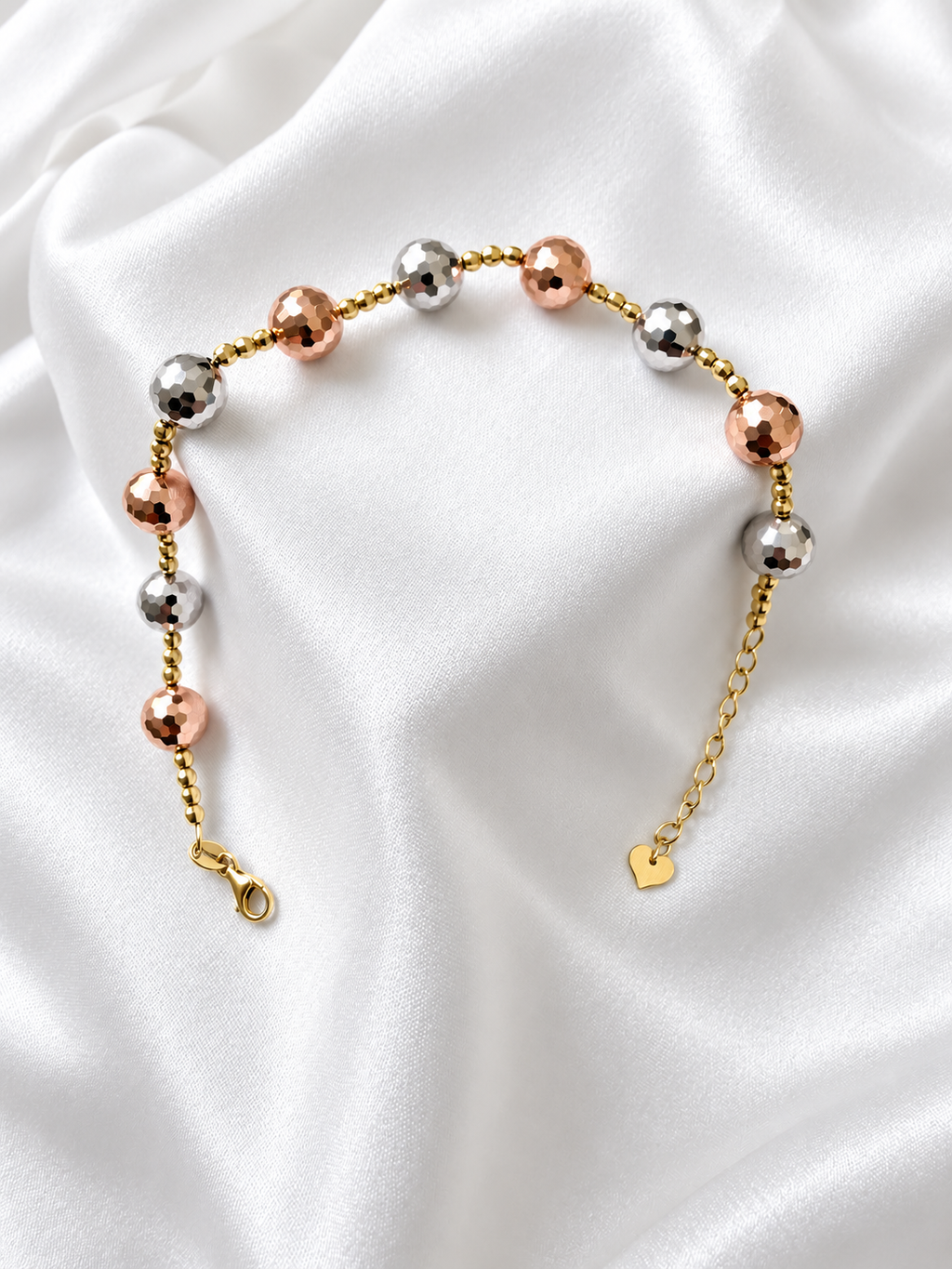 10K Tri-Color Diamond-Cut Bead Adjustable Bracelet