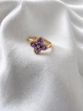 14K Yellow Gold Purple CZ Flower Ring