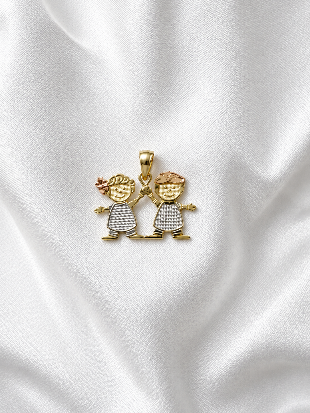 10K Tri-Color Little Boy & Girl Pendant