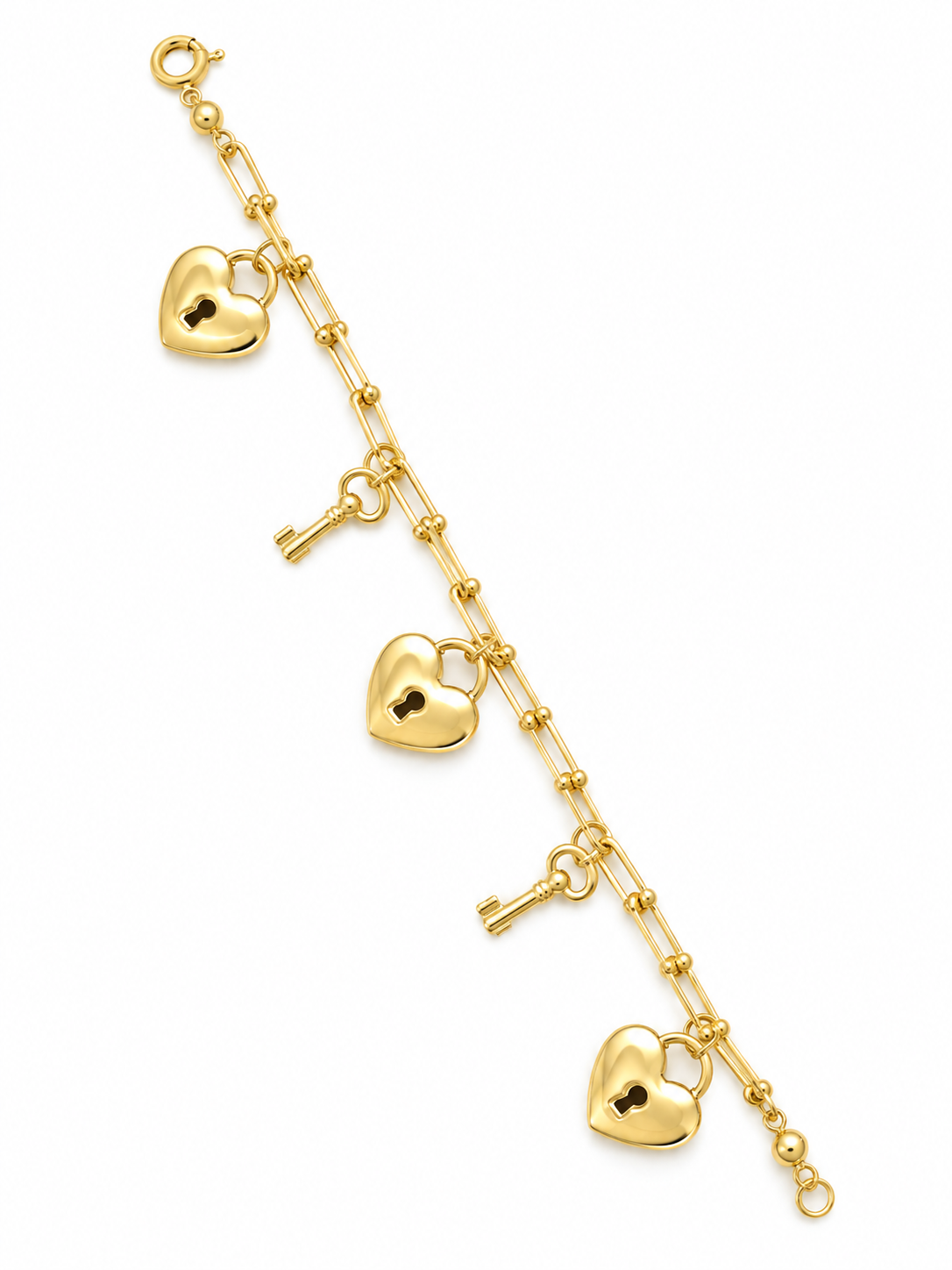 10K Yellow Gold Heart & Key Charm Bracelet