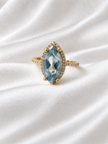 10K Yellow Gold Light Blue Marquise Halo Ring